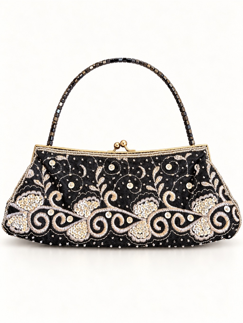 Vintage La Regale Black Beaded Embroidered Evening Bag